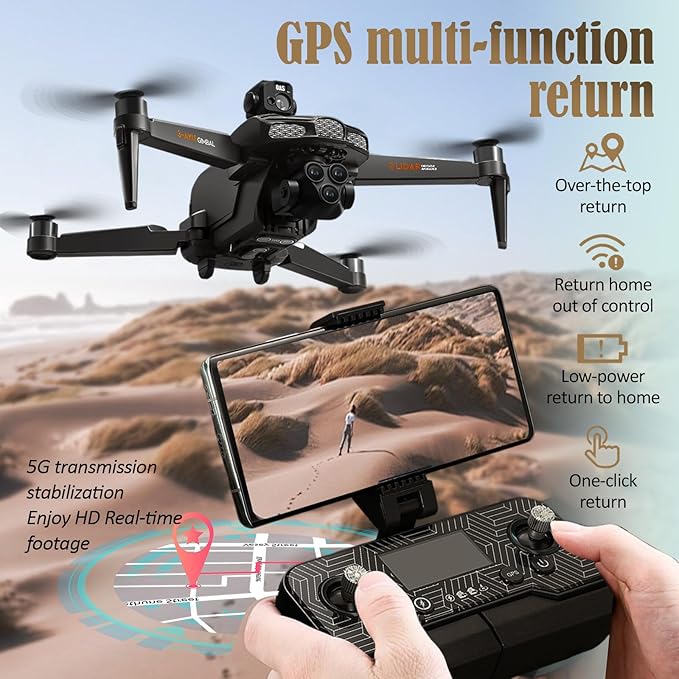 5G Brushless Drone with Camera for Adults 4K, 8K GPS FPV Drone with 3-Axis Gimbal & 360° Obstacle Avoidance - Foldable RC Drones for Adults, 5KM Transmission, 60min Flight, Auto Return, 50X Zoom (black)
