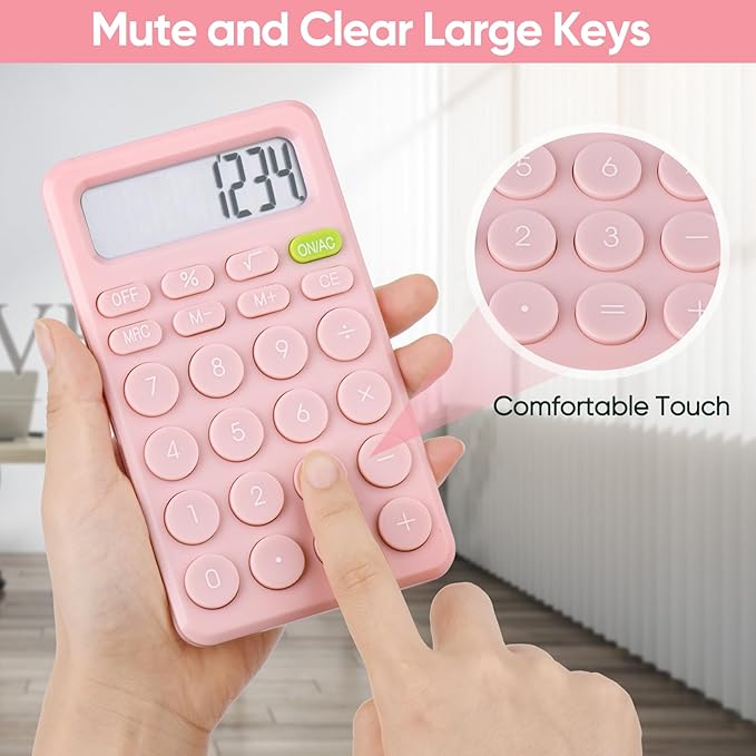 Basic 4 Function Calculator for Students and Office: Small, Portable, and Easy-to-use - Suitable for School and Office Essentials(Pink)