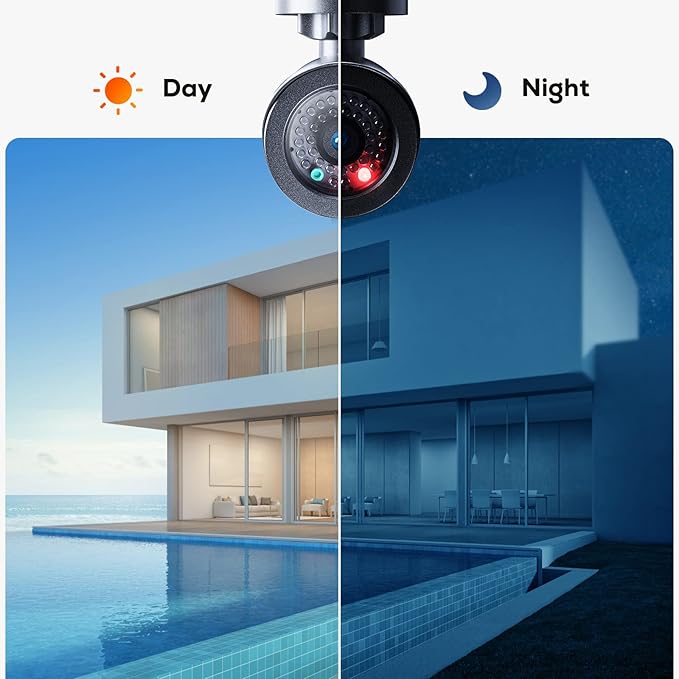 BNT Dummy Fake Security Camera, with One Red LED Light at Night, for Home and Businesses Security Indoor/Outdoor (2 Pack, Black)