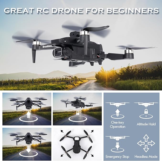 GoolRC Drone with Camera for Adults, 1080P HD FPV Foldable Mini Drones for Teen Beginners, Brushless RC Quadcopter with Altitude Hold, Headless Mode, 360° Flips, Gesture Selfie, One Key Takeoff