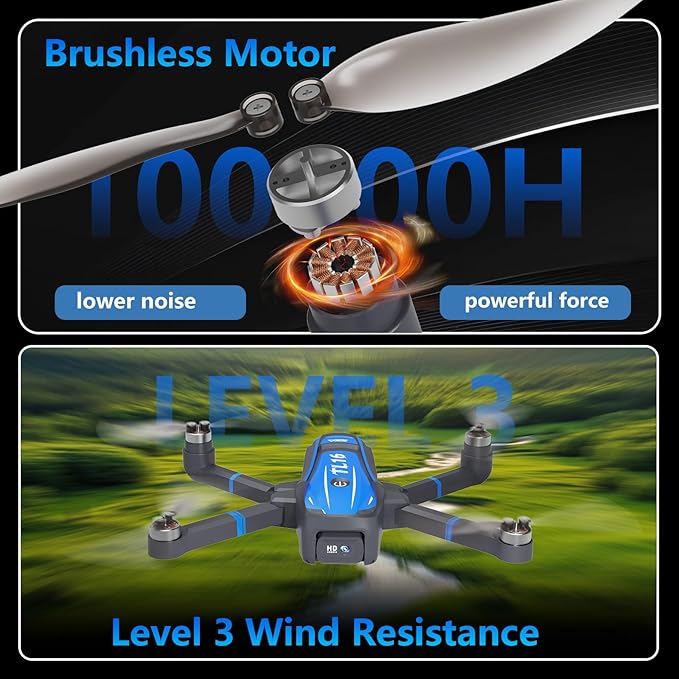TL16 Mini Drone with 4K HD Camera, Brushless Motor Drones for Beginners with Headless Mode 360° Flip Gravity Control, Foldable Quadcopter for Adults, Blue