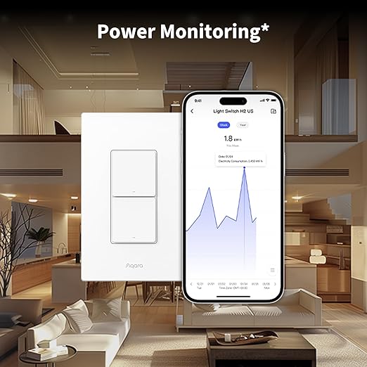 Aqara Smart Light Switch H2 (2-in-1 Neutral, 2 Buttons, 2 Channels), Thread/Zigbee Protocol, Wall Switch for Smart Home, Supports Apple Home, Google, Alexa, Matter Over Thread