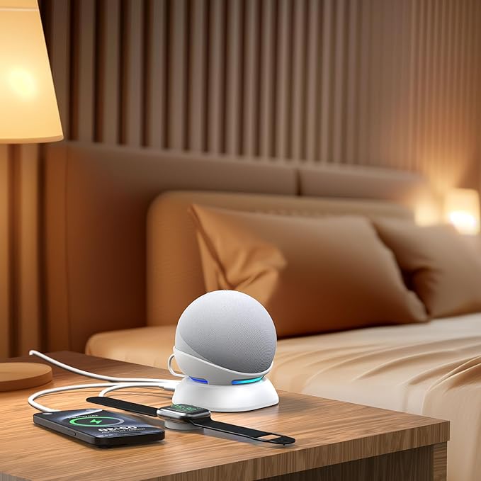 HomeMount Versatile Charging Stand - Convenient Charging Solution for Your Mobiles Earbuds and Echo Dot (4th/5th Gen, 2020/2022 Release) (White)