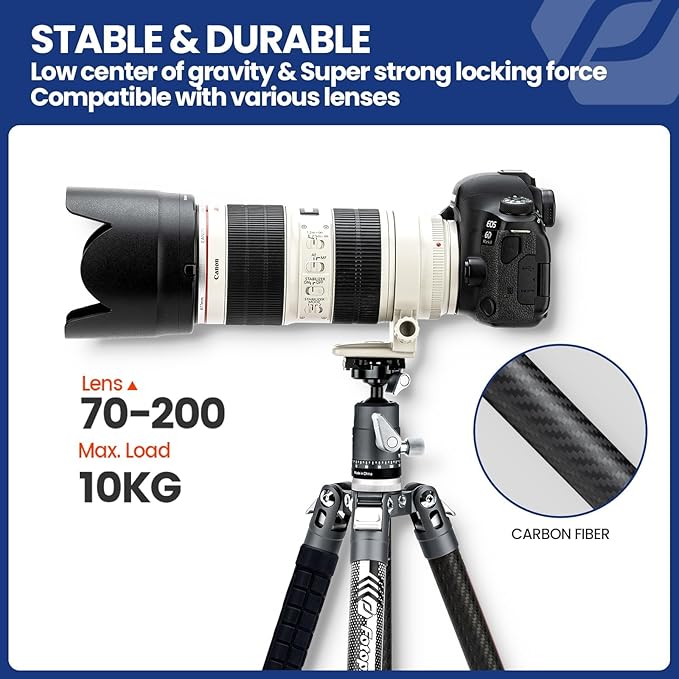 Fotopro 62 Inch Carbon Fiber Tripod for Camera Ultralight Travel Camera Tripod Max Loads Up 22lbs X-Aircross 3 Grey