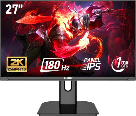 27 inch 2K QHD(2560×1440) PC Screen, 180Hz Gaming Monitor, 1ms Without Bezel, FreeSync,100% sRGB, 178° Wide Viewing Angle, HDMI2.0、DisplayPort, 75 * 75MM Wall Mount Compatible - Black