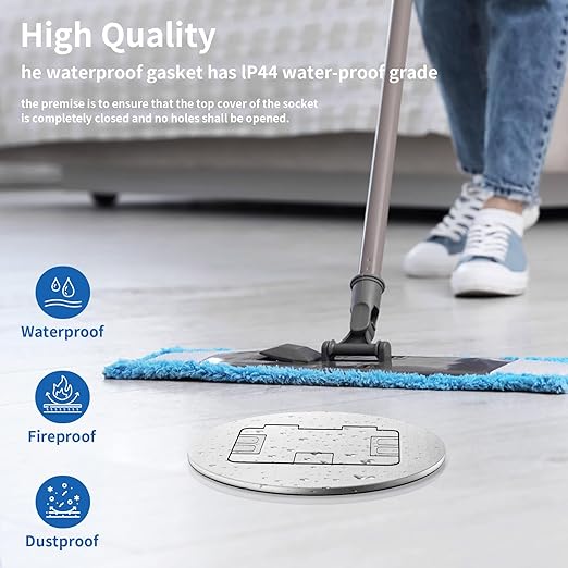 Vagueior Recessed Floor Electrical Outlet Kit, Circular Hidden 4.8A USB A & Type C Charg,20 Amp Tamper-Resistant Receptacle Outlet ，Waterproof Electrical Outlet Covcer Box, UL Certified,Silver