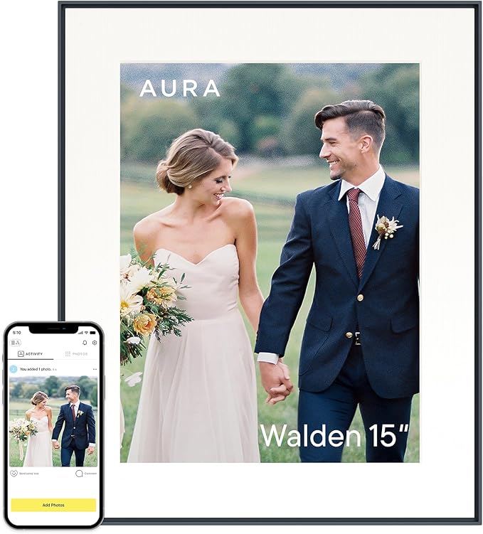 Aura Walden 15" WiFi Digital Picture Frame | Wirecutter's Best Digital Frame for Gifting | Send Photos from Your Phone | Quick, Easy Setup in Aura App | Free Unlimited Storage | Ink with White Mat
