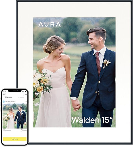 Aura Walden 15" WiFi Digital Picture Frame | Wirecutter's Best Digital Frame for Gifting | Send Photos from Your Phone | Quick, Easy Setup in Aura App | Free Unlimited Storage | Ink with White Mat