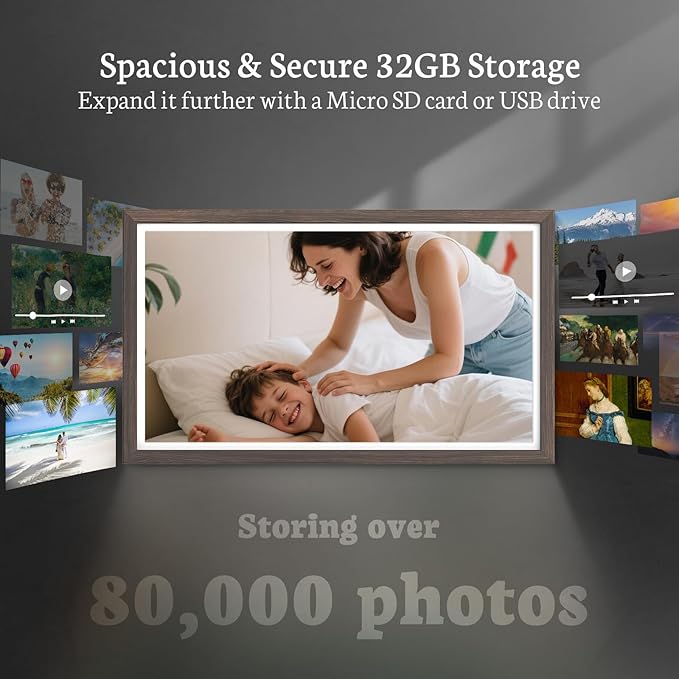 BSIMB Large Digital Picture Frame 24 Inch, 1920x1080 FHD WiFi Digital Photo Frame Electronic 32GB, Wall Mount Included, Share Pictures/Videos via App Easy Setup Gifts for Mom(Non-Touch), Dark Wood