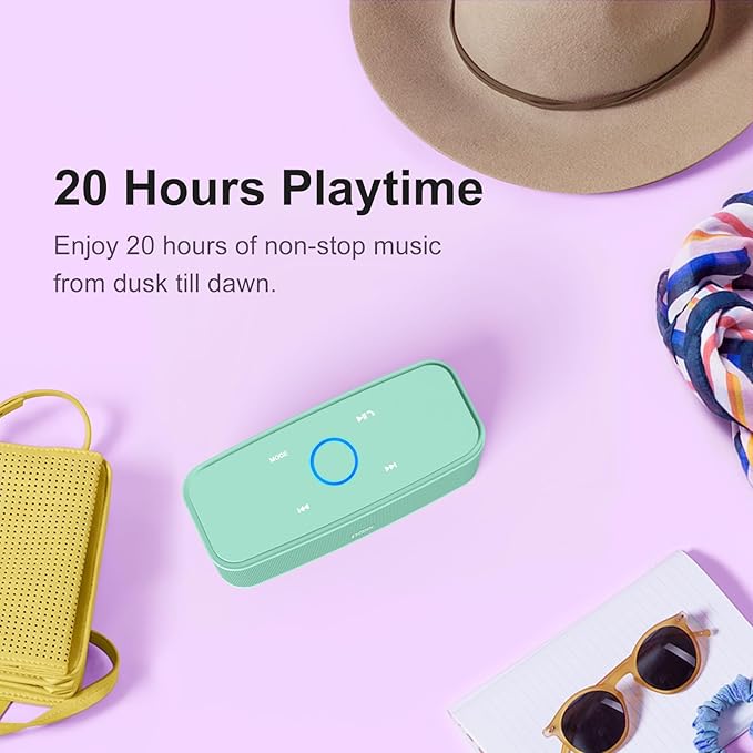 DOSS SoundBox Touch Wireless Bluetooth Speaker with 12W HD Sound and Bass, IPX5 Water-Resistant, 20H Playtime, Handsfree, Portable for Office, Home, Outdoor, Travel-Green