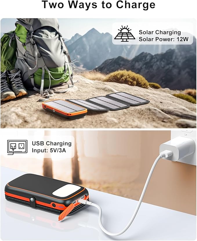 CONXWAN Solar Charger Power Bank – 27000mAh USB C Solar Phone Charger with 3 USB Outputs with 4 Foldable Solar Panels Battery Pack Charger Compatible with Most Smart Phone
