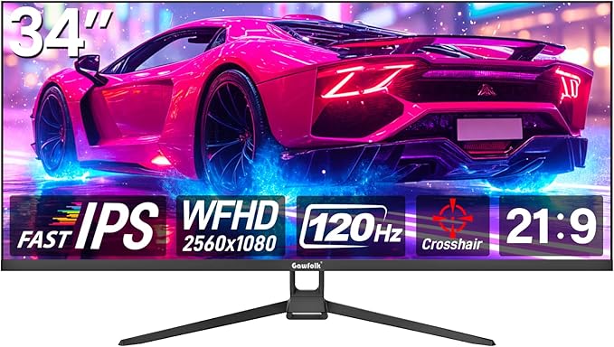 Gaming Monitor 34 inch IPS 120Hz, Ultrawide PC Screen 2560×1080P Ultra-Thin Zero Frame Computer Display for Home Office Business, DP, HDMI, Wall-Mounted, Black