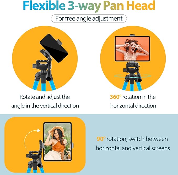 Aureday Phone Tripod Stand, 64” Extendable Cell Phone&Camera Tripod with Wireless Remote and Phone Holder, Aluminum iPad Tripod for Video Recording/Selfies/Live Stream/Vlogging (Blue)