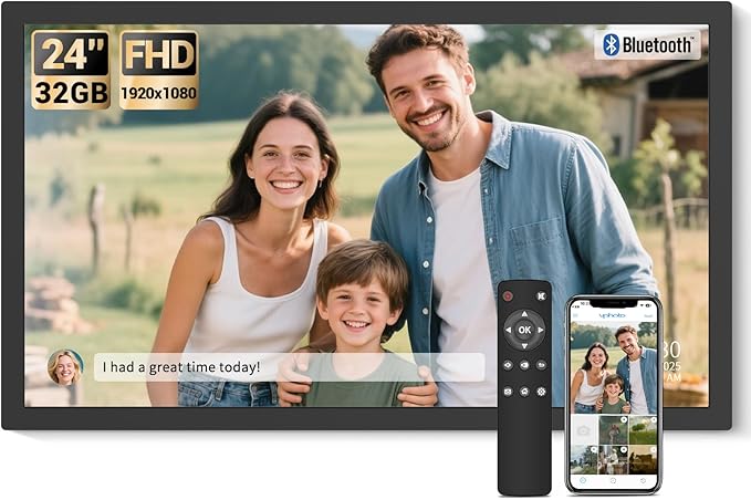 BSIMB Large Digital Picture Frame 24 Inch, 1920x1080 FHD WiFi Digital Photo Frame Electronic 32GB Display, Wall Mount Included, Share Pictures/Videos via App Easy Setup Gifts for Mom(Non-Touch), Black