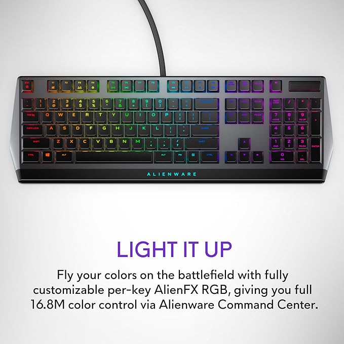 Alienware Low-Profile RGB Gaming Keyboard AW510K, AlienFx Per Key RGB LED Color Backlighting, Media CONTROLS & USB Passthrough, Cherry MX Low Profile Red Switches