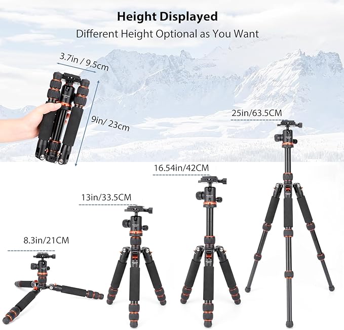 Koolehaoda Mini Desktop Tripod Aluminum Portable Camera Tripod 7"-25" Adjustable Desk Tripod with 360° Ball Head, 1/4" Quick Shoe Plate for DSLR Camera Video Camcorder, Load up to 22lbs /10kg
