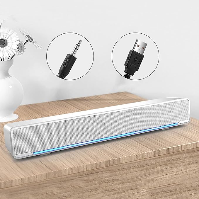 Akozon Desktop Pc Speakers Soundbar Computer Speakers for Desktop Multi-Function Stereo Surrounding Deep Bass Sound USB Wired Indoor Music Player Box 3.5mm Input for PC Cellphones Tv (White)