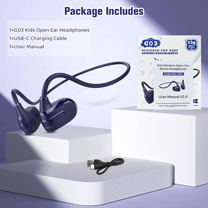 BANIGIPA Kids Headphones, Open Ear Headphones Comfortable for Teens Child Boys Girls, Wireless Bluetooth 5.4 Headset w/Mic for School/Tablet/Travel, 13g Ultra-Light, Protect Hearing, 10H Playtime