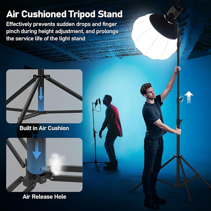 13.1' Heavy Duty Light Stand Photography, Sdfghj 157.2in/4m Adjustable Metal Professional Sky High Tripod with Air Cushioned with 1/4"& 3/8" Screw Adapter Compatible with Most DSLR Cameras