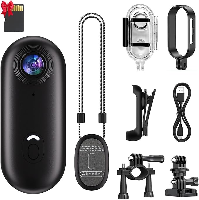 4K Thumb Mini Action Camera – Waterproof Vlogging Camera with Clip Mount and WiFi, Underwater Body Camera for Biking, Hiking, Helmet POV – Video Camera with 64GB Card