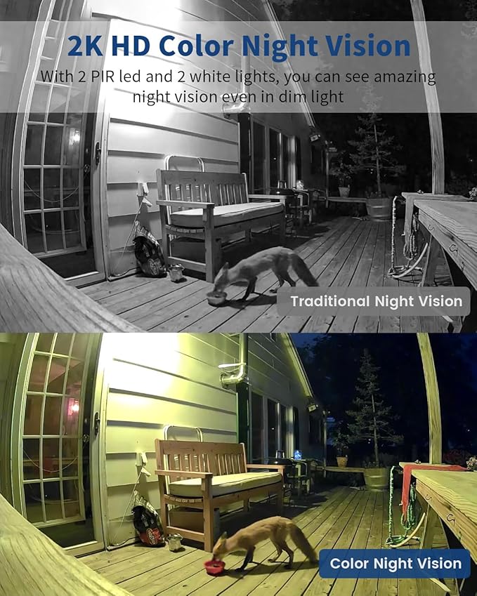 Security Cameras Wireless Outdoor, Battery Powered 2k Color Night Vision, AI Motion Detection Spotlight Siren, IP66 Weatherproof, 2-Way Talk, SD/Cloud Storage, 2.4Ghz WiFi Cameras for Home Security