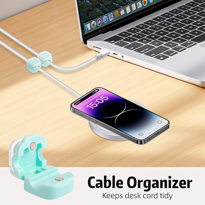 Magnetic Cable Clips Cord Organizer Holder, 6 Pack Adhesive Wire Holder Keeper Organizer USB Charging Cable Storage Holder for Home Office Phone Car Wall Desktop Nightstand Kitchen (Blue)