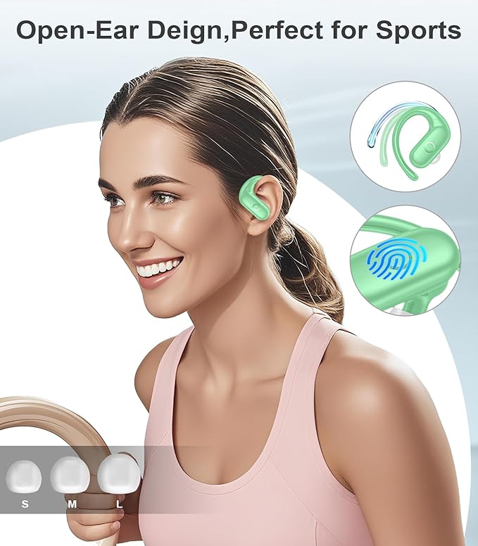 MOZOTER Wireless Earbuds Bluetooth Headphones Sport,Over Ear Buds with Deep Bass Sound,60Hrs Playtime Earphones Redesigned Comfort Fit with Earhooks for Running,Meeting,Workout- Green