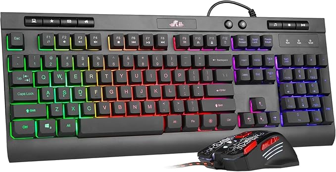Rii Wired Gaming Keyboard and Mouse Combo,Mechanical Feel Full Size LED Keyboard,RGB 2400 DPI Mice, for Gaming or Working/Office(RK900 Pro)
