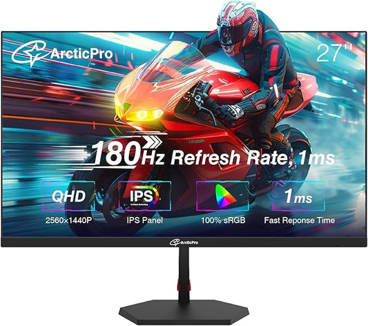 27inch Gaming Monitor QHD 2560*1440p, 180Hz, 2K, IPS Panel, 1ms Response Time, Adaptive sync, PC Computer Monitor, 3-Sided Frameless, Ultra Slim, 130% sRGB, Bluelight Filter, HDMI *2, DP*2