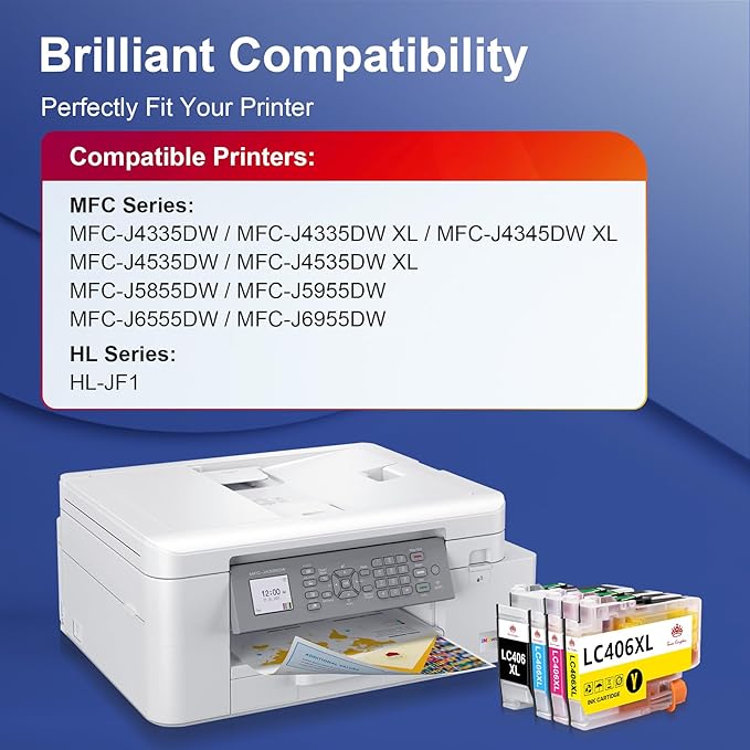 Toner Kingdom Compatible for LC406 LC406XL Ink Cartridges for Brother Printer Work with Brother MFC-J4335DW MFC-J5855DW MFC-J6555DW MFC-J6555DW MFC-J6955DW MFC-J4535DW Printer(High Yield，4-Pack)