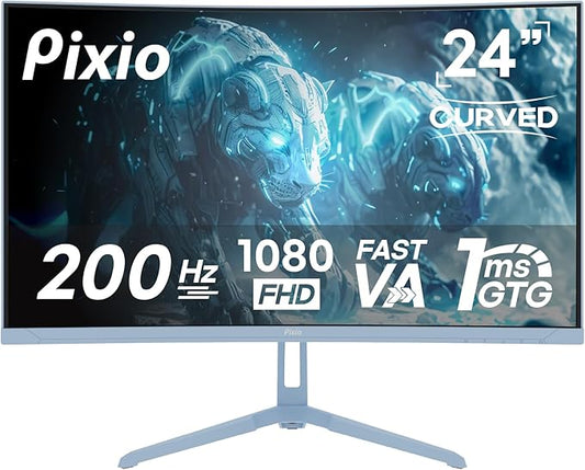 Pixio PXC248 Wave Blue 24 inch 200Hz Refresh Rate FHD 1080p Resolution 1500R Curve Fast VA Panel 1ms GTG Response Time Adaptive Sync HDR Curved Gaming Monitor
