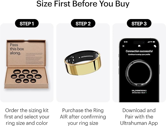 ULTRAHUMAN Ring AIR – Sleep and Fitness Tracker, Smart Ring for Men and Women, No app fee for Standard Features, Up to 6 Days Battery Life (Size 8)