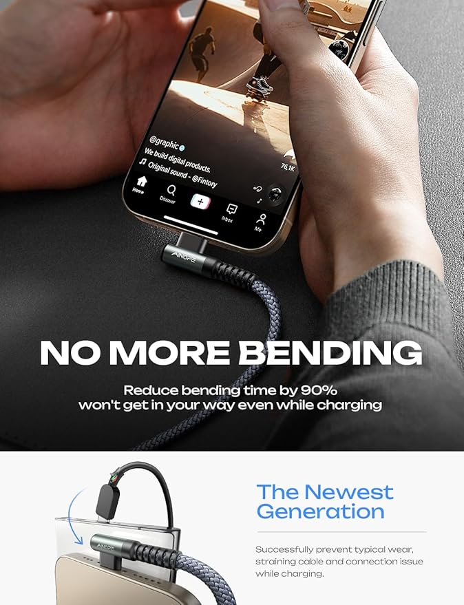 AINOPE USB C Cable to USB C 60W 2Pack 6.6ft Nylon for iPhone 17 Pro Max/ 17 Air Charger Cord Type C Fast Charging Right Angle USBC to USBC Cable for iPhone 17 16 Pro Max Accessories Samsung S25 iPad