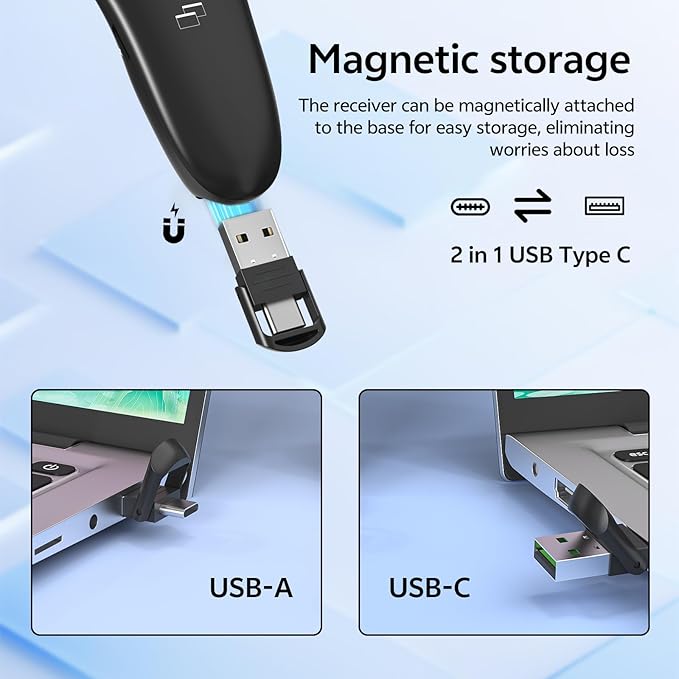 Presentation Clicker with Case Storage Wireless Presenter Remote USB Type C Rechargeable Green Laser Pointer PowerPoint Clickers for Computer Mac Project PPT Slideshow Google Slide Advancer