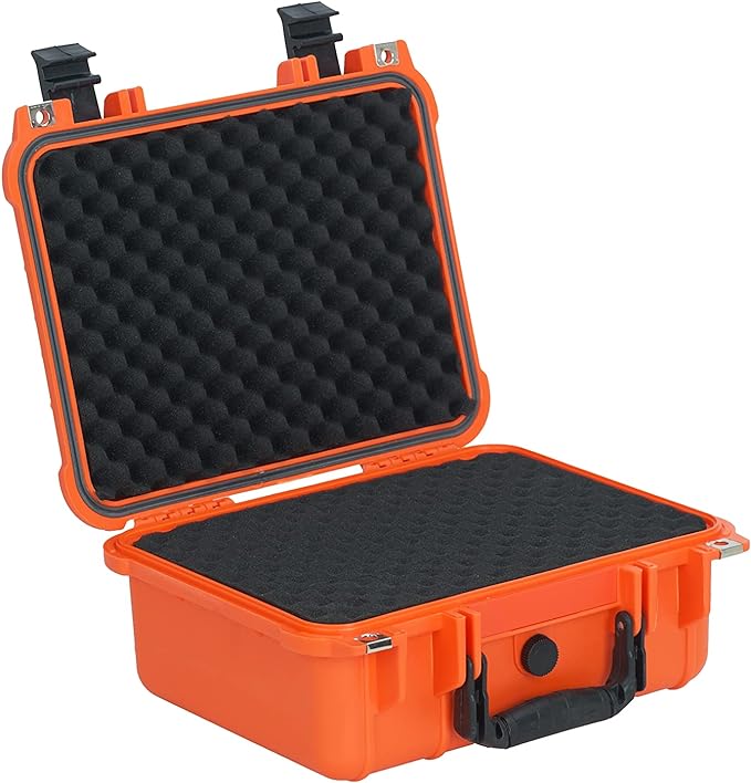 MEIJIA Portable All Weather Waterproof Protective Case,Hard Case,Camera Case With Customized Fit Foam,Fit Use of Drones,Camera,Equipments,Pistols,13.35 x11.63x5.98inches (Orange)