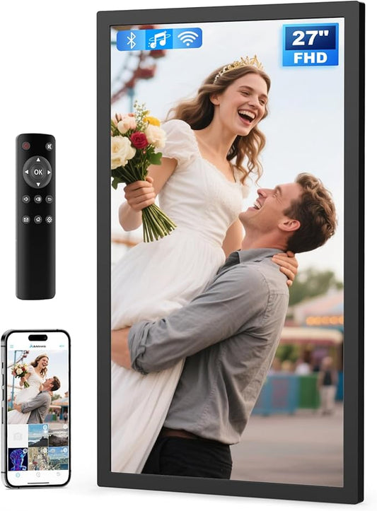 Large Digital Picture Frame 27 inch, 1920x1080 FHD IPS WiFi Digital Photo Frame with Remote, 32GB Storage, Auto-Rotate, Instantly Share Photo/Video via Apps/Email, USB/Mirco SD, Black