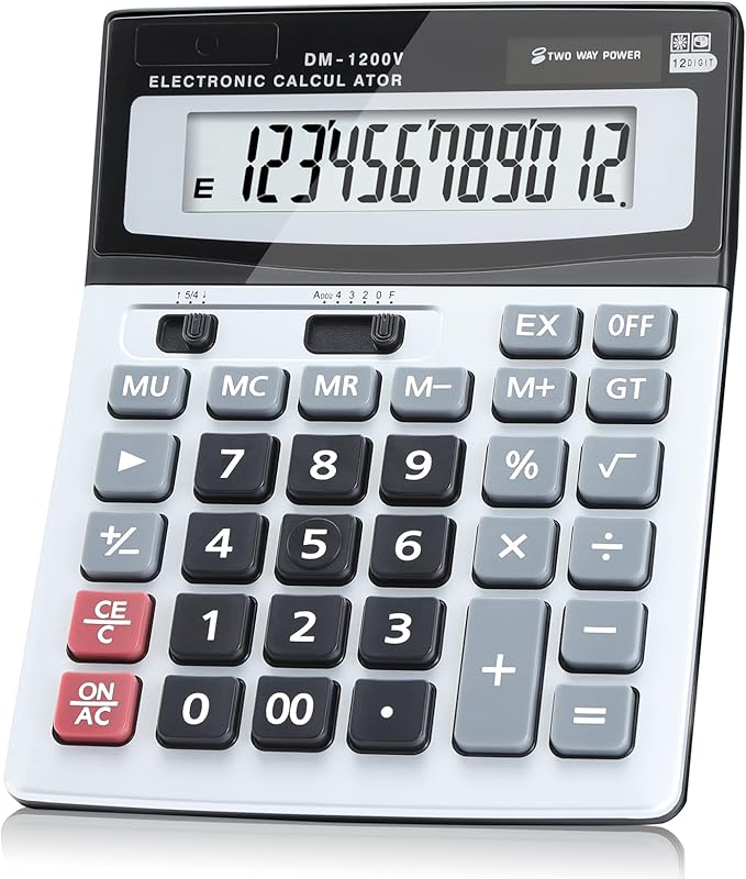 Desktop Calculator 12-Digit with Extra Large LCD Display, Big Buttons for Accounting & Office/School/Home Use - Dual Power (Solar/Battery)
