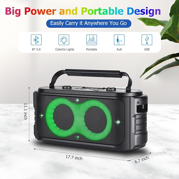 Portable Bluetooth Speaker 300W Peak Big Powerful Loud Sound Deep Bass Large Wireless Boombox with Subwoofer DSP Led Light for Home Party Outdoor Gatherings Camping Backyard