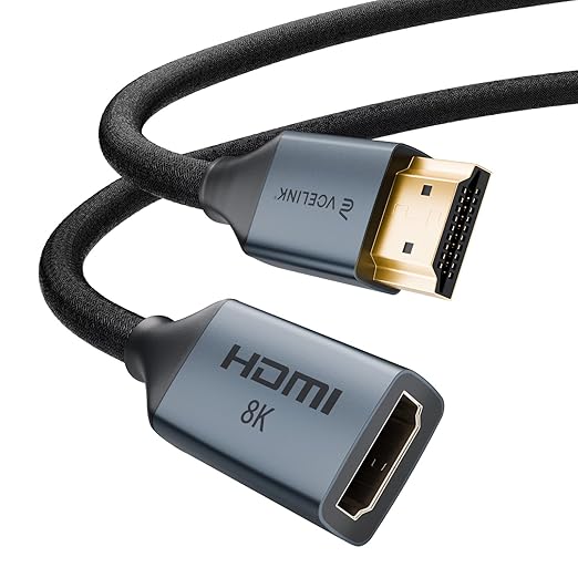 VCELINK 8K Short HDMI Extender Cable 0.6 FT Ideal for Tight Spaces, HDMI Extension Male to Female Adapter, Compatible with Roku TV Stick, HDTV, Game Console, Laptop (1 Pack, 2 FT)