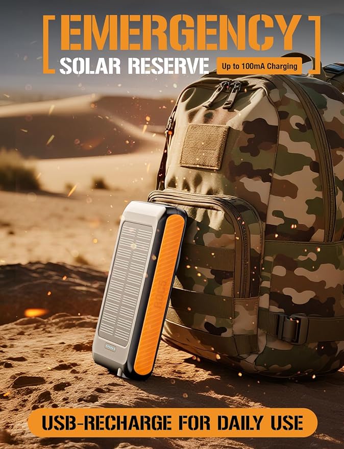 ToughTested ROC 5 Solar Power Bank 5000mAh, MagSafe Compatible Wireless Charger for iPhone 17/16/15/14/13, QC3.0 USB-C PD20W, IP54 Rugged Outdoor Battery with 5-Year Warranty for Travel, Camping