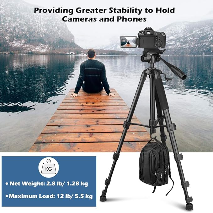 UBeesize 67” Camera Tripod with Travel Bag, Cell Phone Tripod with Bluetooth Remote and Phone Holder, Compatible with All Cameras, Cell Phones, Projector, Webcam, Spotting Scopes