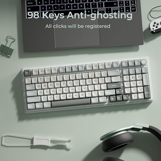 RK ROYAL KLUDGE R98 Pro Creamy Mechanical Keyboard, 96% Wired Gaming Keyboard RGB Backlit with Number Pad and Volume Knob, Gasket Mount, MDA Profile PBT Keycaps, Hot Swappable Pre-lubed Tactile Switch