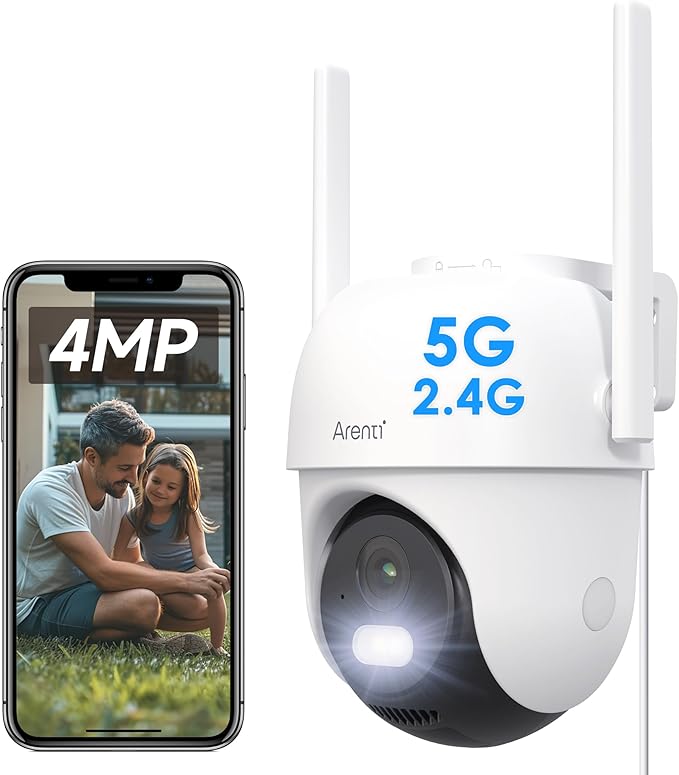 ARENTI Security Camera Outdoor Wired, 24/7 Recording Surveillance Camera for Home Security, 5GHz/2.4GHz WiFi, Regular Patrol, 2K 4MP Resolution, 360° PTZ Motion Tracking(OP1)