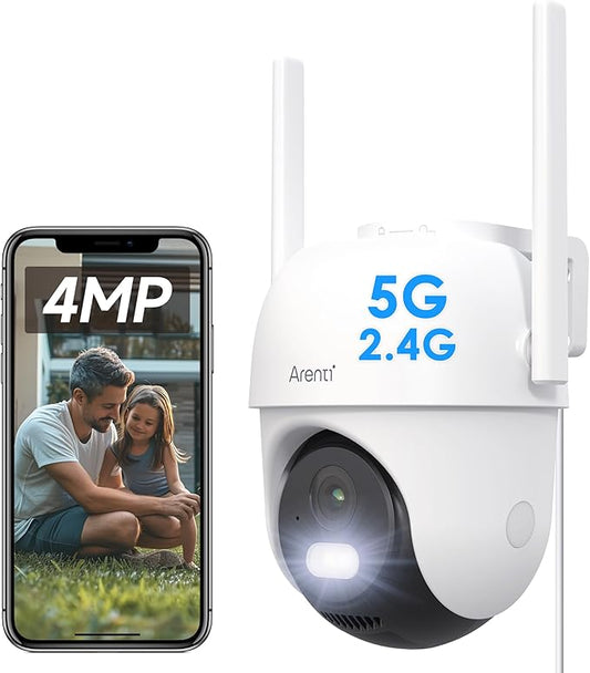 ARENTI Security Camera Outdoor Wired, 24/7 Recording Surveillance Camera for Home Security, 5GHz/2.4GHz WiFi, Regular Patrol, 2K 4MP Resolution, 360° PTZ Motion Tracking(OP1)