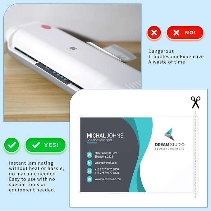 100 Sheets Self Seal Laminating Pouches Business Card Size 2.6x3.9inch Self Adhesive Laminating Sheets Gloss Finish No Laminating Machine Needed for Id Card Small Card