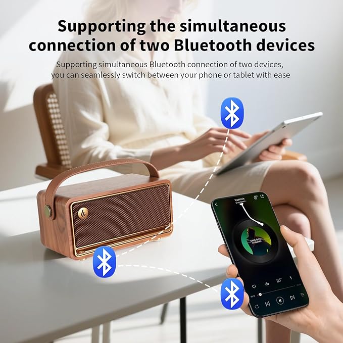 Edifier Retro Wood Bluetooth Speaker, Wireless Portable Speakers with 40W Hi-Res Audio, Stereo Pairing ConneX App, USB and TF Card Brown