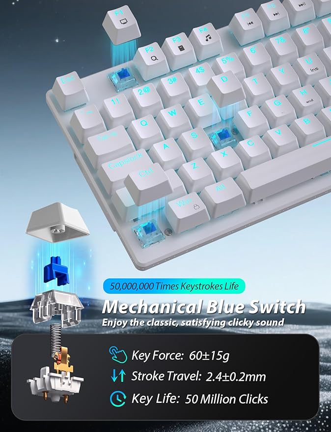 Mechanical Gaming Keyboard and Mouse, 98 Keys LED Backlit Keyboard with Floating Keycap, Ergonomic RGB Gaming Mouse with Mouse Pad Combo, Full Anti-Ghost Wired Keyboard for PC Laptop Gamer, White