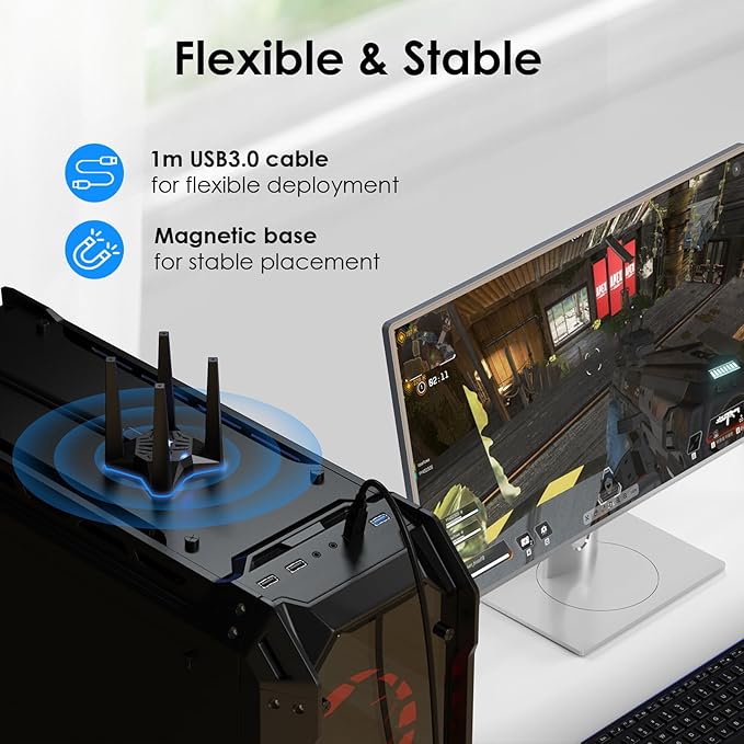 WAVLINK AX1800 USB WiFi Adapter for Desktop PC, Dual Band 5GHz/2.4GHz, MU-MIMO, Beamforming, WPA3 Security, 4x3dBi Antennas, Windows 11/10 Compatible