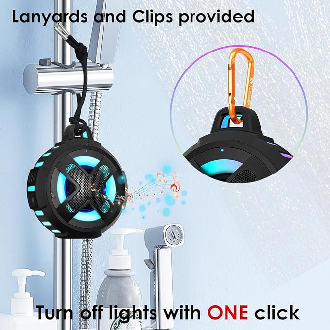 XLeader X8, Upgraded, Portable Bluetooth Speaker, Certified IP67 Waterproof Shower Speaker, Silicone Case, 10W Bass, 24H Playtime, Small, Floating, Lights, Clip, for Pool Beach Kayak Travel Gifts Pink