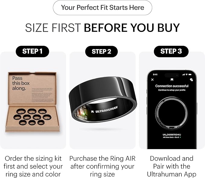 ULTRAHUMAN Ring AIR – Sleep and Fitness Tracker, Smart Ring for Men and Women, No app fee for Standard Features, Up to 6 Days Battery Life (Size 9)